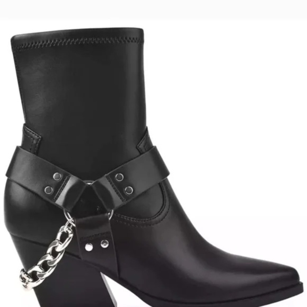 DV Dolce Vita Women's Keeler Harness Moto Engineer Chain Heeled Black Boots